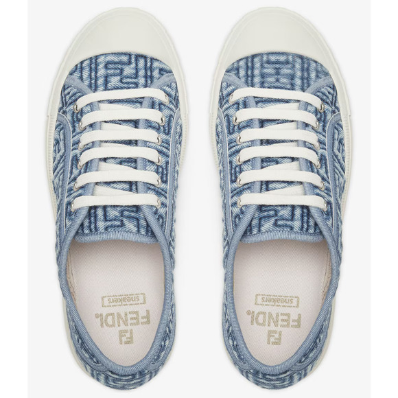 Fendi Domino Blue Denim FF Logo White Platform Logo Low Top Trainer Sneaker 40 - Picture 7 of 14